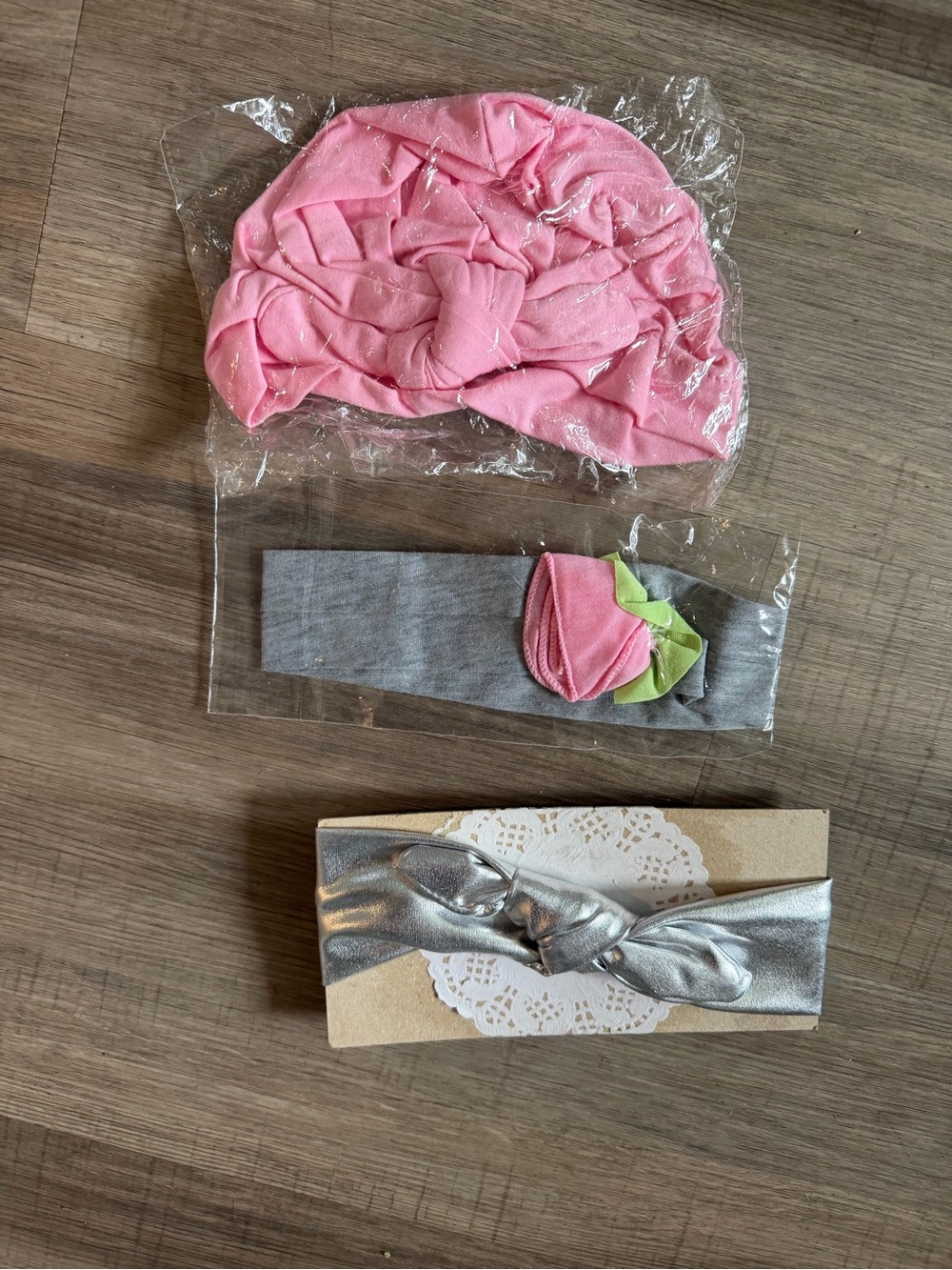 Pink Baby Turban & Headband Set with Silver Knot Headwrap